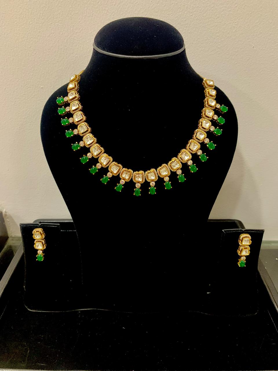 AD Green Polki Necklace Set 2