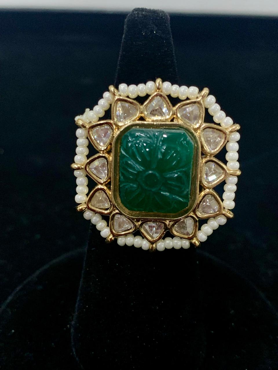 Green Polki Pearl Cocktail Ring