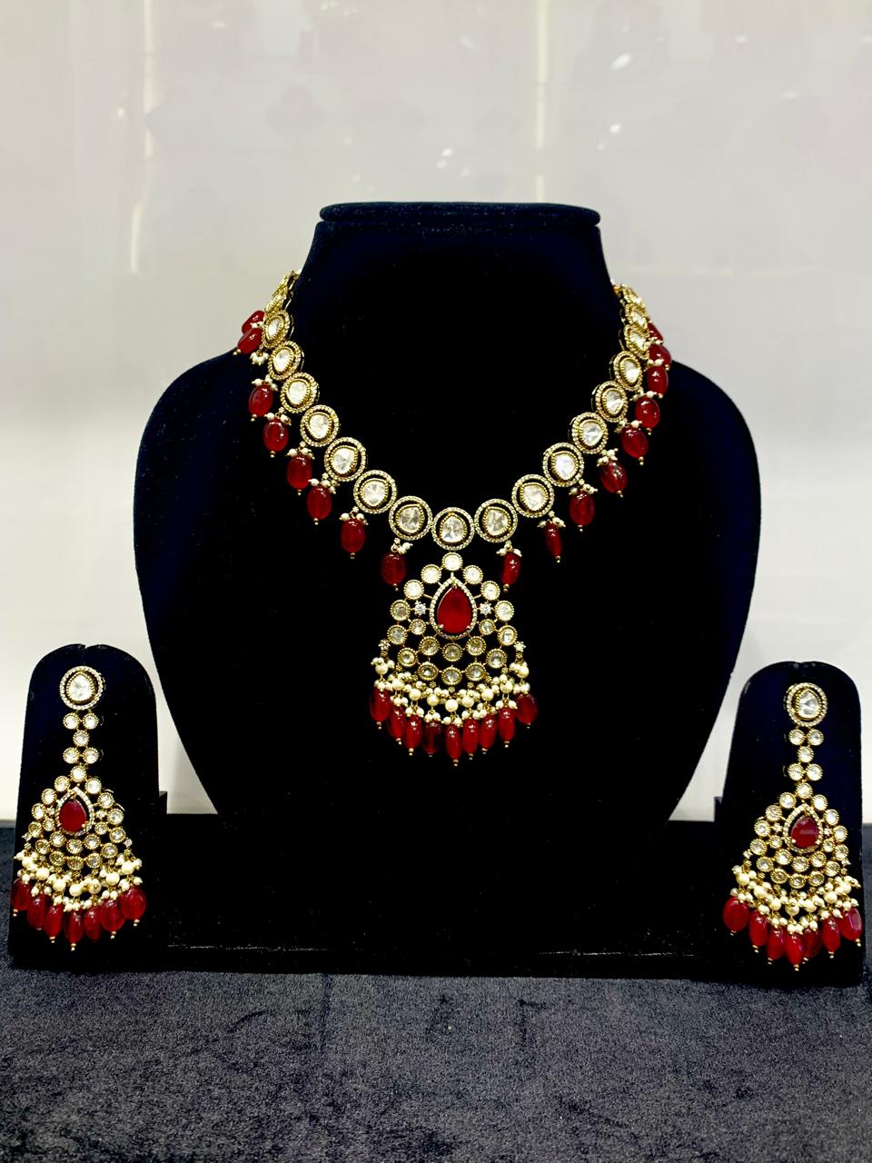 AD Polki Red Stone Necklace Set 1
